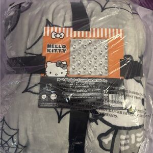 Hello Kitty Gray and Black Plush Blanket skeleton.  Size full/queen